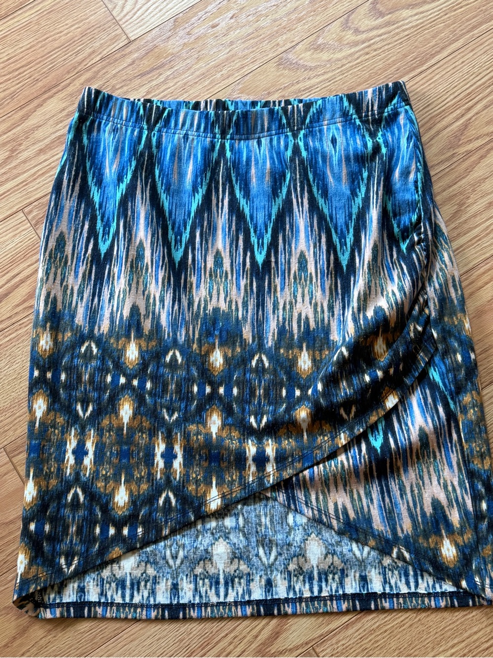 Wrangler Blue Ikat Print Faux‎ Wrap Stretch Skirt Women’s Large
